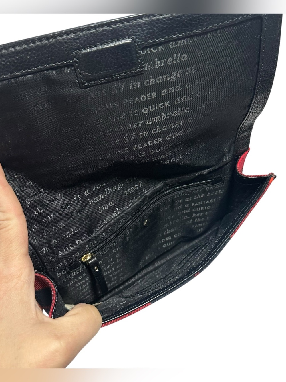 Kate Spade Red Plaid Canvas & Black Leather Bow Flap Clutch Mini Bag on Chain - Picture 8 of 14